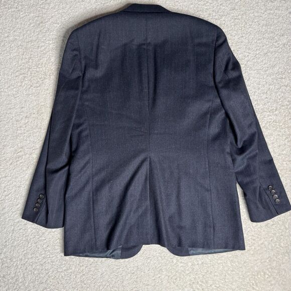 Vintage Chaps Ralph Lauren Blazer Virgin Wool Dark Blue Striped Mens 42 2 Button - Picture 2 of 13